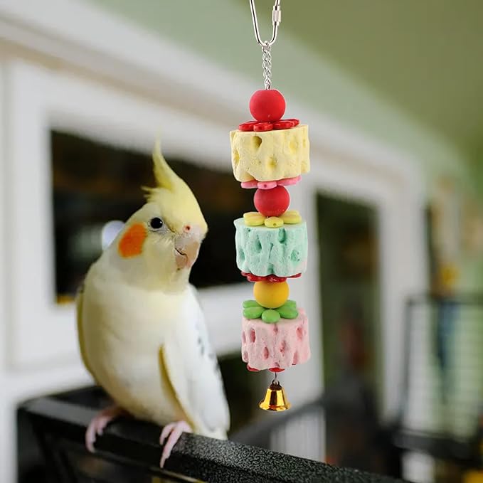 Wontee Bird Chewing Toys Bird Beak Grinding Stone Parakeet Treats for Budgies Cockatiels Conures Quaker Senegal Parrot (Medium: 9.8")
