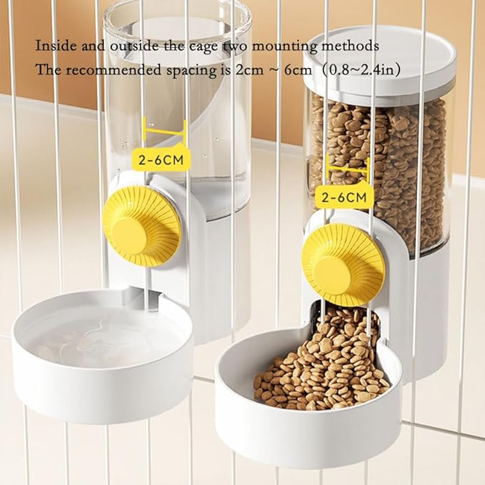 Pet Hanging Automatic Feeders Drinking Bowls 40oz, Auto Gravity Pet Feeding Water Set, Cage Pet Feeding Bowls Dispenser for Cats Dogs Puppy, Rabbit Hamsters Chinchilla Hedgehog (White-Food)
