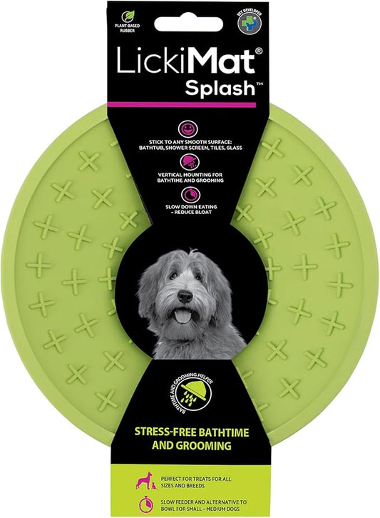 LickiMat Splash, Dog Slow Feeder Bowl Lick Mat, Boredom Anxiety Reducer, Sticks to Smooth Surface; Perfect for Food, Treats, Yogurt, or Peanut Butter. Fun Alternative to a Slow Feed Dog Bowl, Green