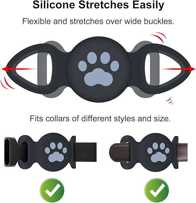 Dog Collar Holder Compatible with Airtag, 1 Pack Waterproof Full Body Covered Soft Silicone Case for Apple Air Tag Dog Collar GPS Pet Tracker