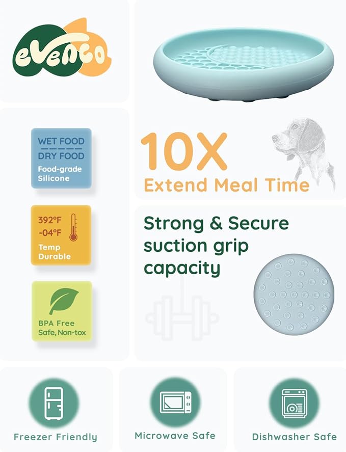 Lick Mat for Dogs, Silicone Slow Feeder Licking Mat with Non-Slip Suction Cups, Freeze-Friendly Lick Bowl for Enrichment Play, Anxiety Relief & Keeps Busy (8.0" x 1.4" Mint Green)