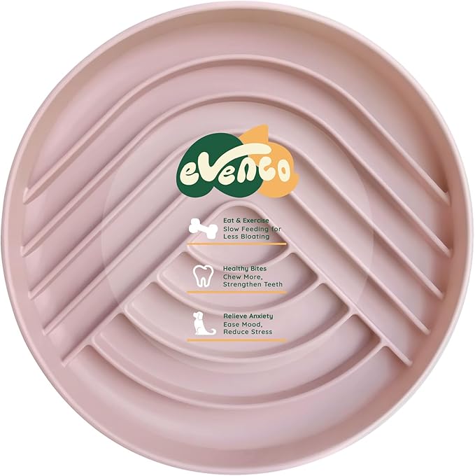 Slow Feeder Dog Bowls, Slowdown Bowl - Silicone Dog Feeding Bowls with Suction Cups for Puppies, Modern Lick Mat Design, Reduces Gulping, Dishwasher Fit, Mealtime Challenge, 7.5" x 1.3" Pink