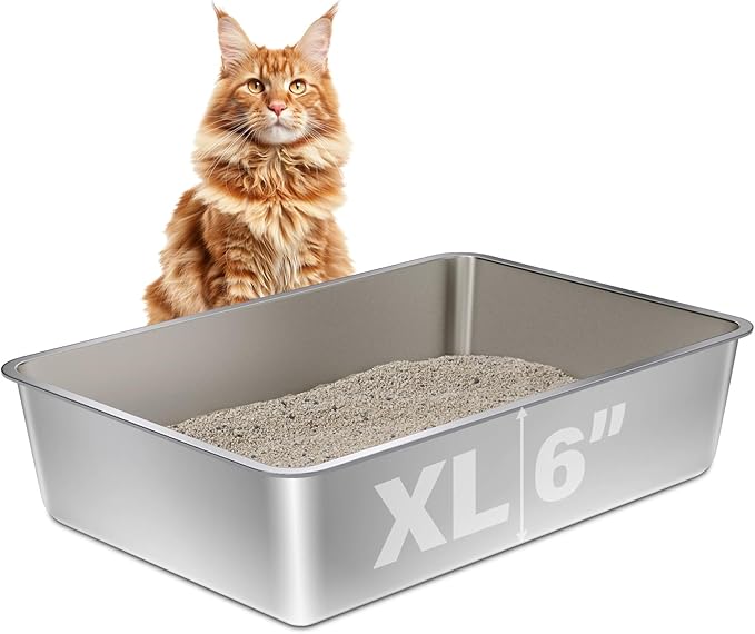Stainless Steel Litter Box XL, 23.6" X 15.7" X 6" Steel Litter Box,Extra Large Metal Litterbox for Big Cat, Multiple Cats,Non Stick and No Smell, Easy Cleaning