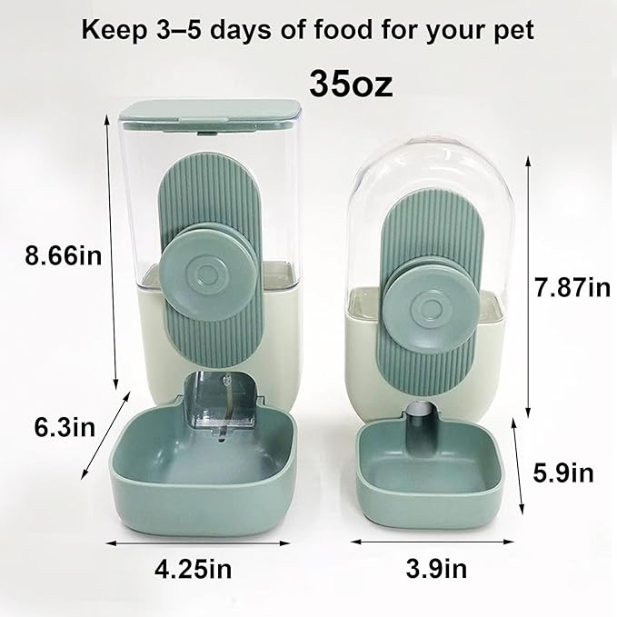 Hanging Automatic Pet Food Water Dispenser, 35oz Rabbit Feeder for Cage Gravity Feeder Siphon Waterer Set for Rabbit Chinchilla Hedgehog Ferret Cat Puppy (Green)