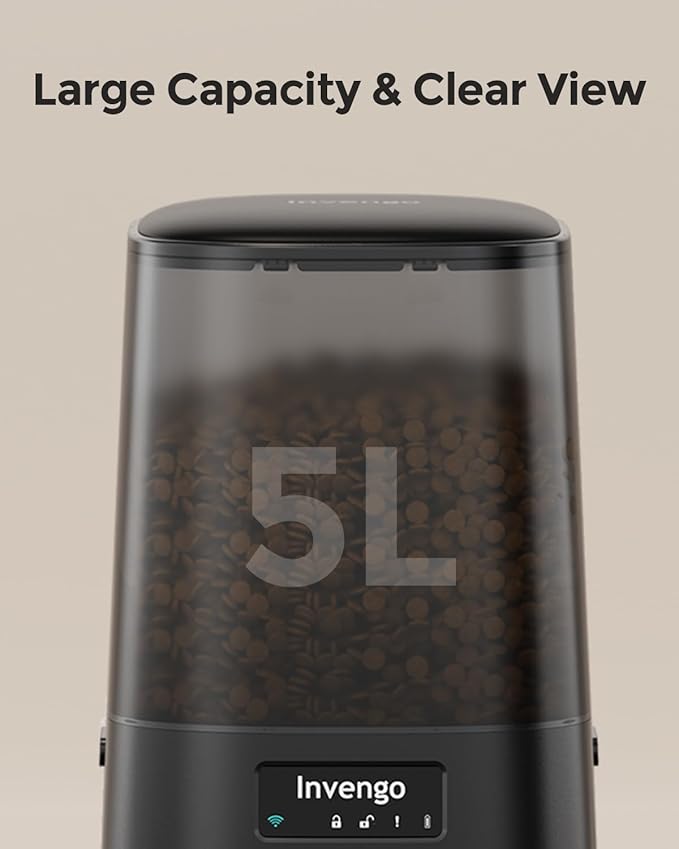 Automatic Cat Feeder - Cat Food Dispenser for 2 Cats MeowServe S20D, Auto Dog Feeder with Stainless Steel Bowls, 5L Pet Feeder with Patented Anti-Jam Port, App, Dual Lock Lid & 2.4G/5G WiFi