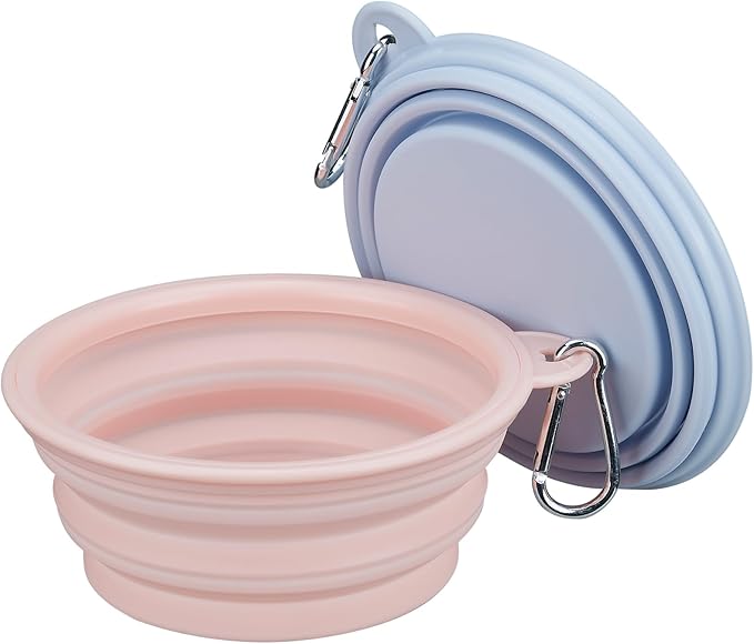 Collapsible Dog Bowls,2-Pack Food-Grade Silicone, Portable Travel Pet Bowl, 12 OZ Essential Pack for Travel & Walking(Pink+Blue)