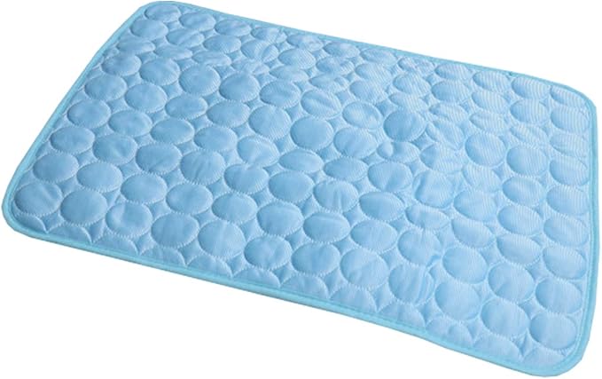 Wontee Dog Cooling Mat Pet Ice Silk Pad Washable Summer Sleeping Bed for Crate, Bed, Sofa, Indoor & Outdoor Floor, Car Seats (Blue + Grey, L)