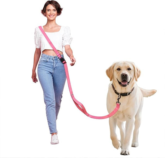 Hands Free Dog Leash,Galaxy Reflective Crossbody Leash, 6–9.5 ft Adjustable Heavy Duty Waist Belt for Medium and Large Dogs Walking,Running,Jogging,Training,Night Walking (290cm, Pink
