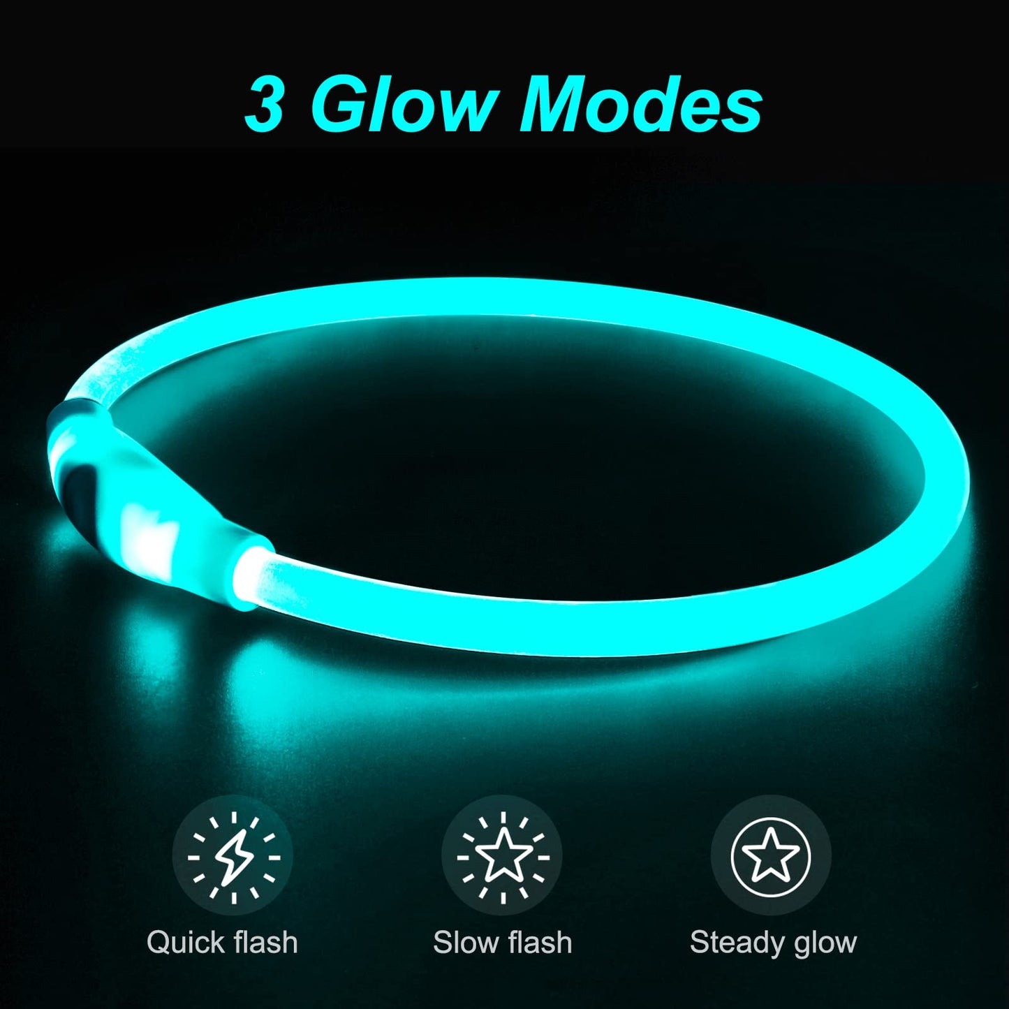 Light Up Dog Collars, USB Rechargeable Dlitk LED Dog Collar 1 Count, TPU Cuttable Size Glow Collar for Dogs, Dog Collar Light, Please Do Not Use Fast Charging (Cyan)