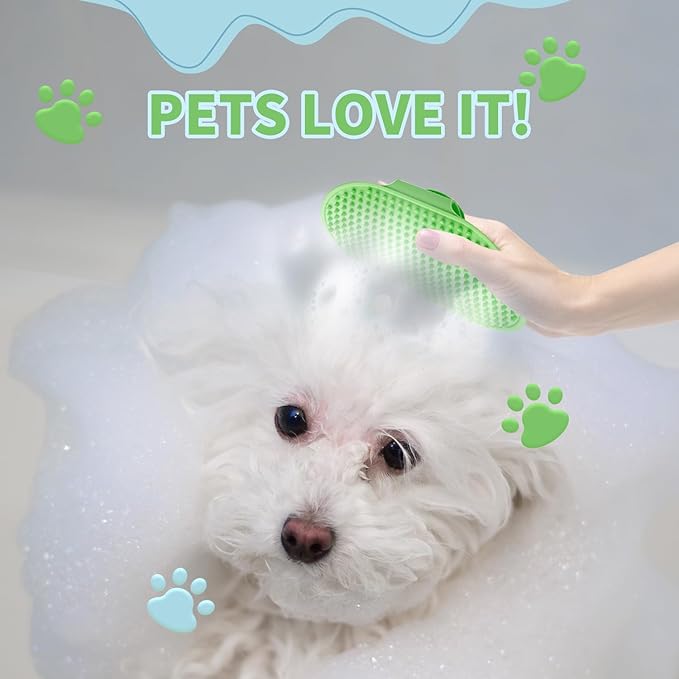 (6PCS) Pet Bath Set – Dog Bath Brush, Cat Chin Cleaning Brush, Dog Toothbrush, Adjustable Glove Massage Brush for Dogs & Cats (Long & Short Hair) (Green)