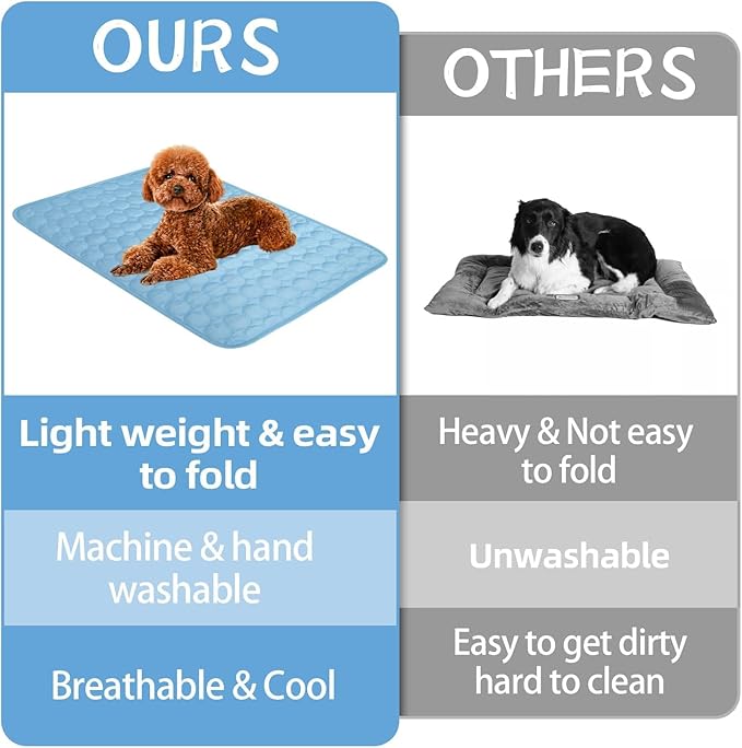 2025 New Dog Cooling Mat, Washable Portable Pet Coolings Pad for Dogs, Portable Dog Cool Bed for Indoor Outdoor- Keep Chill (Blue, Large, 26.7"x20.8")