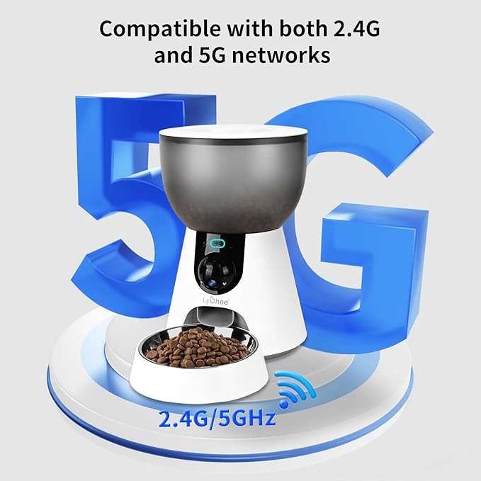 Lychee Automatic Cat Feeder with Camera, 5G WiFi Pet Feeder, 1304P HD Video with Night Vision,2-Way Audio Smart App Control, 4L Dry Food Dispenser for Cats and Samll Dog