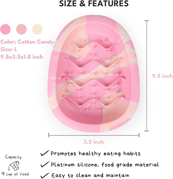 Interactive Dog & Cat Lick Mat Bowls, BPA-Free Silicone Dog Slow Feeder Bowl with Suction Cups, Non Slip Food Bowl for Dogs and Cats, Reduces Boredom, Dishwasher Safe, Cotton Candy