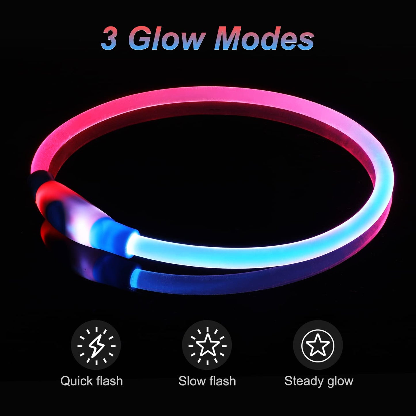 Light Up Dog Collars, USB Rechargeable Dlitk LED Dog Collar 1 Count, TPU Cuttable Size Glow Collar for Dogs, Dog Collar Light, Please Do Not Use Fast Charging (Blue+Pink)