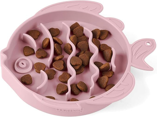 Coomazy 2-in-1 Silicone Slow Feeder Dog Cat Bowls, Lick Mat Interactive Puzzle Toy for Pets Dry/Wet Food Training, Keeps Dogs Cats Busy, Prevents Puppy Kitty Overeating (Pink, 1.2 Cup)