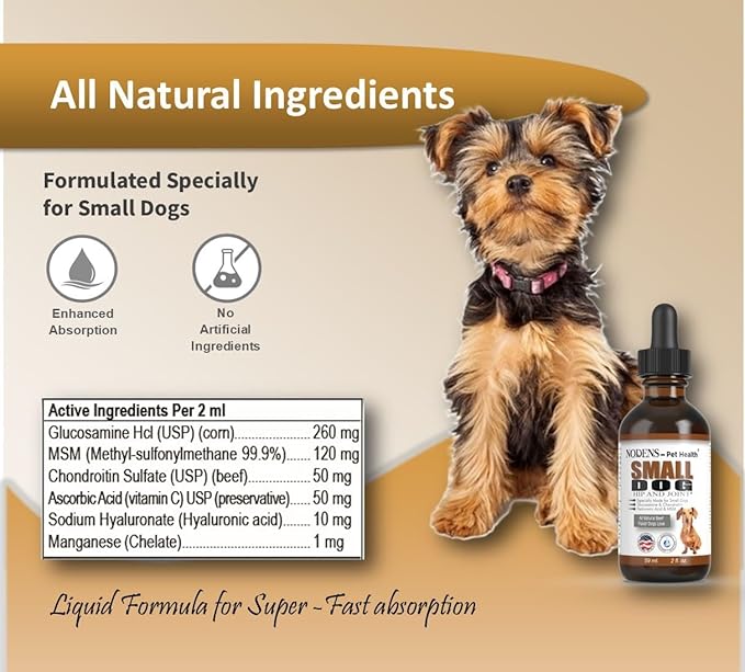 NODENS Small Dog Hip and Joint Liquid Glucosamine for Dogs with Chondroitin – Small Dog Joint Supplement for Natural Dog Pain Relief Anti-inflammatory for Improved Joint Flexibility and Mobility 59ml