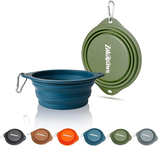 Silicone Dog Travel Bowl, 2 Pack Collapsible Pet Bowl, Foldable No Plastic Rim Pet Feeding Bowls, No Spill Water Cup for Pet