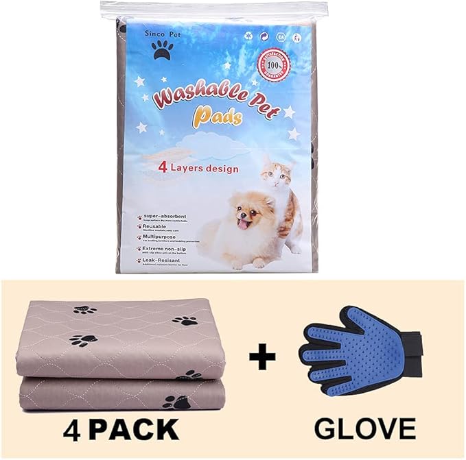 Washable Dog Pee Pads with Puppy Grooming Gloves,Puppy Pads,Reusable Pet Training Pads,Large Dog Pee Pad,Waterproof Pet Pads for Dog Bed Mat,Super Absorbing Whelping Pads
