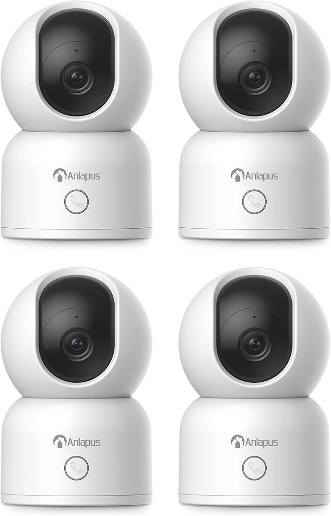 Anlapus 4 x 2MP Home Security Indoor Camera, C518 1080p Pan/Tilt WiFi Camera, 2.4/5 GHz 360° Plug-in Camera, Motion Detection, One-Touch Call, Auto Track, Night Vision (Memory Card Not Include)