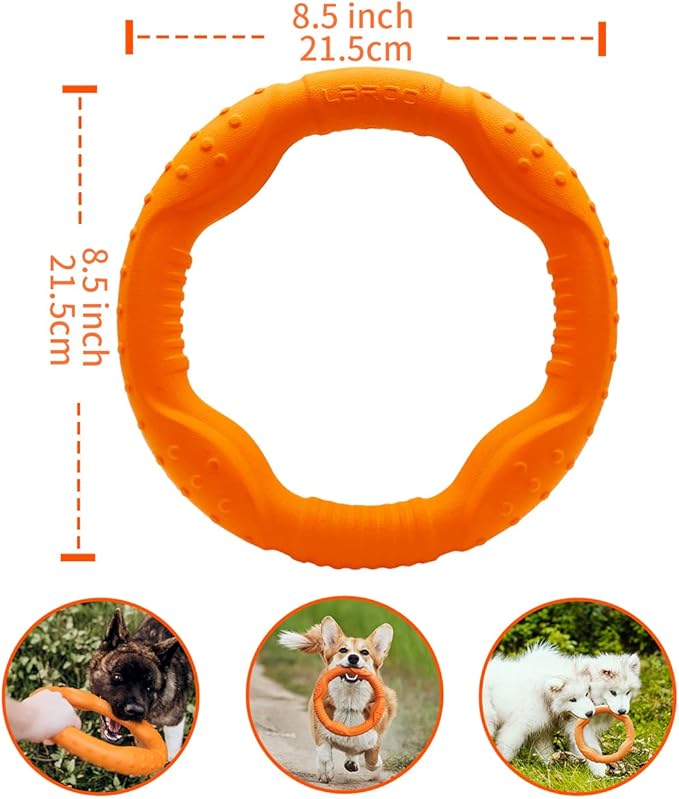 LaRoo Dog Flying Ring Toys, Floating Flying Dog Disc Toys, Summer Pet Training Outdoor Durable Chew Toys for Medium and Large Dogs (Medium Orange/22cm)