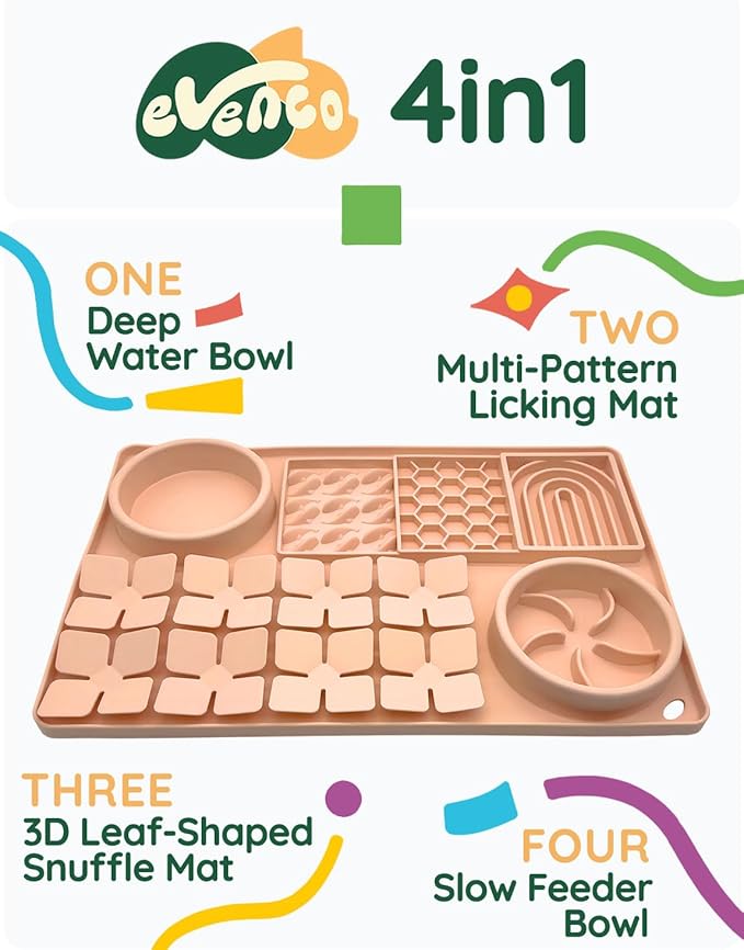 Slow Feeder Bowl, Silicone Lick Mat with Suction Cups for Dog Cat, Snuffle Mat for Pet Smell Training, Puzzle Toys for Bored Puppy,Interactive Sniff Mat for Slow Eating & Keep Busy,Creamy Peach