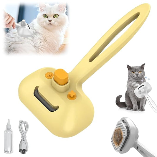 Pet Steam Brush Set for Dogs, 2025 New Self-Cleaning Pet Brush, Multi-Function Pets Hair Removal Brushes for Home Use, Portable Dog Cat Grooming Brushes for Pets Owners (Yellow)
