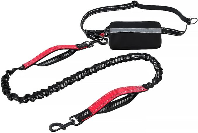 Plutus Pet Hands Free Dog Leash, Soft Padded Dual Handle Retractable Bungee Leash with Reflective Stitches, Adjustable Wasit Leash for Dog Walking Running Jogging, for Medium Large Dogs