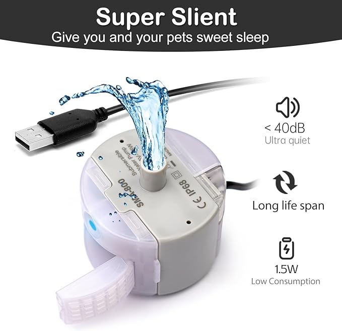 Cat Water Fountain Pump,Cat Fountain Pumps Replacement SMA-800 Submersible Motor,Pet Water Fountain Pump for Stainless Steel Cat Water Dispenser (Pump)