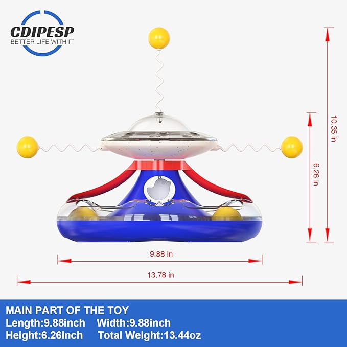 3 in 1 Interactive Cat Toys Balls Cat Fidget Spinner Treat Toys Windmill Cat Food Dispenser Toys Cat Slow Feeder Dry Food Cat Teaser Wand for Indoor Cats