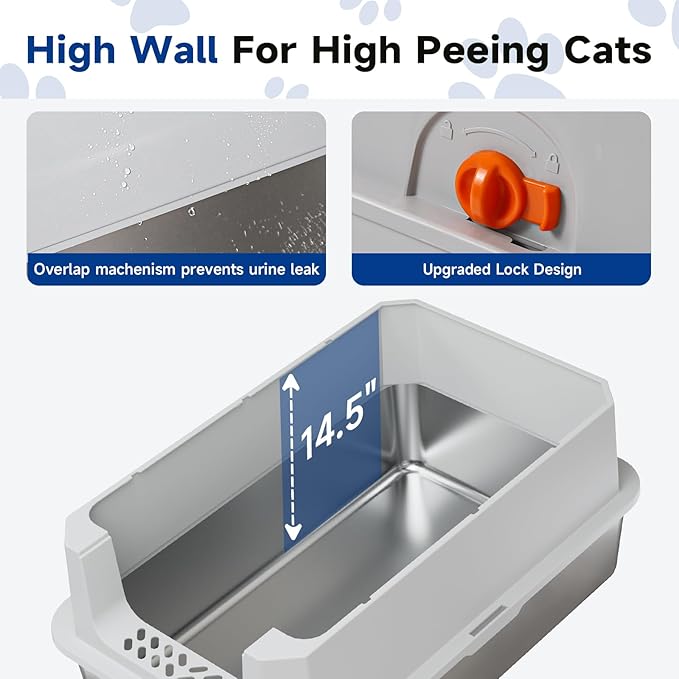 TENTIZON Stainless Steel Cat Litter Box with Lid, XL Large Covered Litter Box with Litter Mat, Metal Scoop, Enclosed Metal Litterbox for Kitten, Big Cats Up to 24lbs, 23.1" L x 14.8" W x 15.2" H