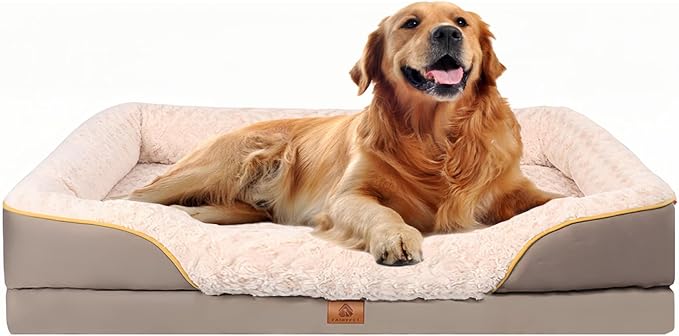 Washable Orthopedic Dog Bed for Large Dogs, Waterproof Dog Bed with Bolster, Big Couch Sofa Dogs Beds with Removable Cover & Non-Slip Bottom