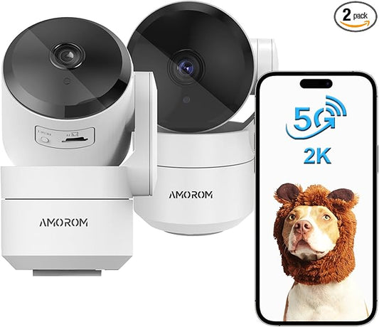 2 Pack 2K Indoor Security Camera Wireless, 360° Pan-Tilt Wi-Fi Pet/Baby Monitor with AI Motion Detection, Night Vision, Phone App, Cloud & SD Storage (5G/2.4G Hz)