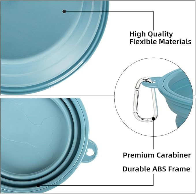 Kytely Collapsible Dog Bowls 2 Pack - 1500ml Portable Pet Food & Water Bowl for Travel, Hiking, Walking - Foldable Feeding Dish with Carabiner Clip for Dogs & Cats - X-Large (Blue & Grey)