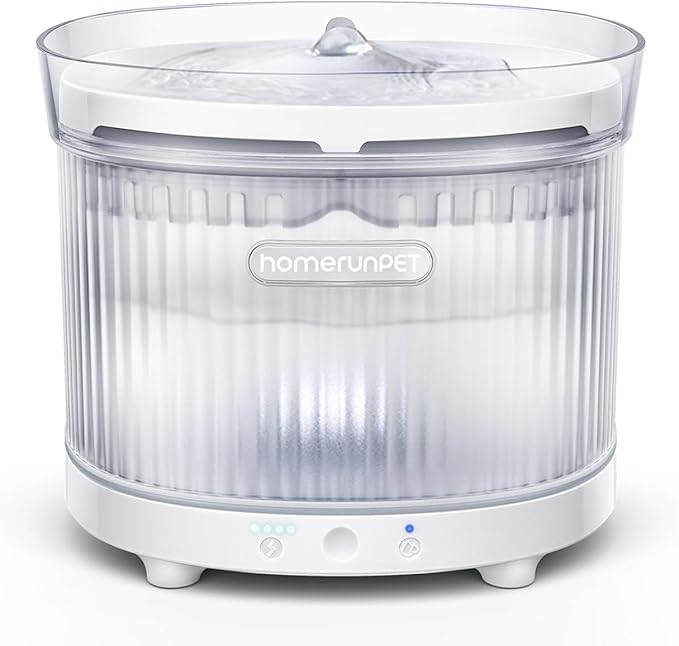 HomeRunPet Cat Water Fountain, Cordless Pet Fountain 30-Days Battery Operated, 2L/68oz Water Fountains for Cats Indoor, Cat Fountain with Quiet Wireless Pump & Easy-Clean Detachable