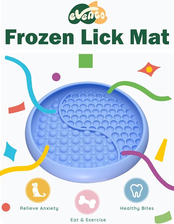 Lick Mat for Dogs, Silicone Slow Feeder Licking Mat with Non-Slip Suction Cups, Freeze-Friendly Lick Bowl for Enrichment Play, Anxiety Relief & Keeps Busy (8.0" x 1.4" Light Blue)