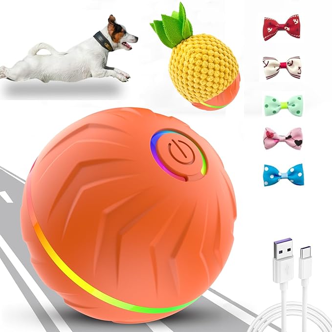 Interactive Dog Toys Dogs Ball,Moving Dog Toy with Touch Activated,Anti Boredom Dog Toys for Small Medium Dogs,Tough Motion Activated Automatic Vibrating Dog Ball,USB Rechargeable (Orange)