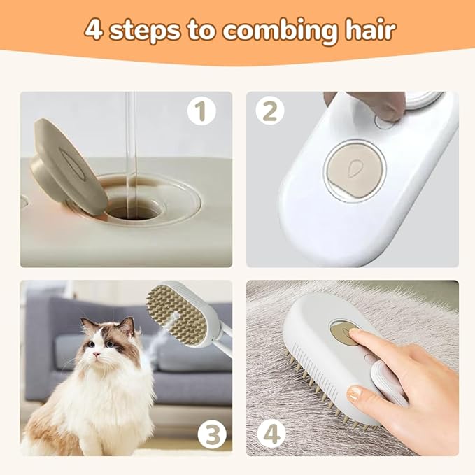 Cat Steam Brush, New 3 in 1 Pet Steam Groomer Brush, Rechargeable Pets Steam Groomer Comb for Massaging and Cleaning Shedding Pet Hair, Multifunctional Hair Removal Comb Cats and Dogs (Khaki+White)