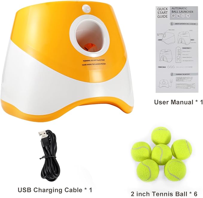 Automatic Ball Launcher for Dogs - Interactive with 6 Mini Tennis Balls (Blue)