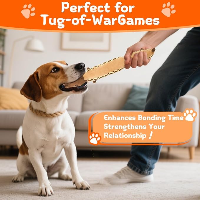 Squeaky Plush Dog Toy for Aggressive Chewer, Stuffed Animal Toy with Squeaker, Durable Interactive Puppy Chew Toy for Boredom, tug-of-war, Small Medium Large Breed(13.8” Hot Dog)