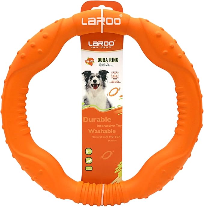 LaRoo Dog Ring Toy - Durable Flying Ring for Fetch,Water Play & Training Tough,Chew-Proof Design for Aggressive Chewer Breeds, Easy-Throw Lightweight Frisbee for Medium/Large Dogs (Orange/30cm)