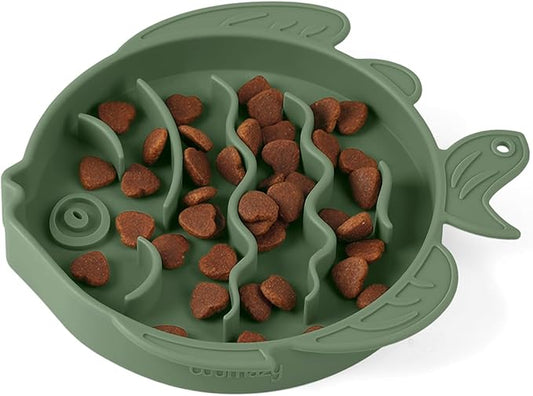 Coomazy 2-in-1 Silicone Slow Feeder Dog Cat Bowls, Lick Mat Interactive Puzzle Toy for Pets Dry/Wet Food Training, Keeps Dogs Cats Busy, Prevents Puppy Kitty Overeating (Avocado, 1.2 Cup)