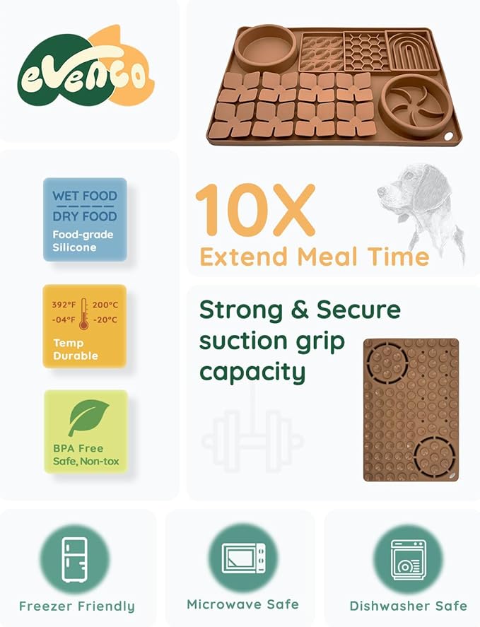 Slow Feeder Bowl, Silicone Lick Mat with Suction Cups for Dog Cat, Snuffle Mat for Pet Smell Training, Puzzle Toys for Bored Puppy, Interactive Sniff Mat for Slow Eating and Keep Busy, Brown