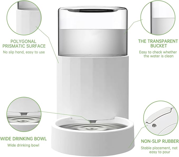 RIZZARI Gravity Water Bowl Dispenser for Cats: 3L White 100% BPA-Free Automatic Dispenser Home Use