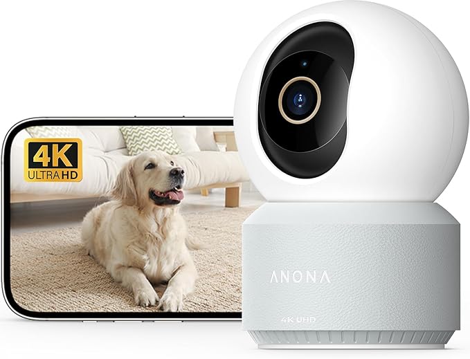 Anona Pano 4K UHD Indoor Camera, Pet/Dog/Baby Security Camera with Phone App, 360° Pan-Tilt, 5G/2.4G Dual-Band Wi-Fi 6, Auto-Tracking, Person/Pet/Baby Crying Detection, Privacy Mode, Two-Way Audio