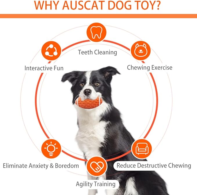 AUSCAT Squeaky Dog Football Toy for Aggressive Chewers, Tough Rubber Dog Ball for Medium Large Dogs, Green, Large, 5.5"