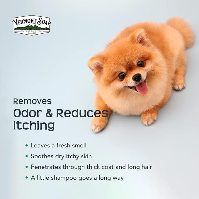 VERMONT SOAP Organics Pet Shampoo - Infused with Organic & Natural Olive Oil, Coconut & Aloe Vera Dog Shampoo for Sensitive Skin - USDA Certified Grooming Pet Shampoo - Unscented (16oz)