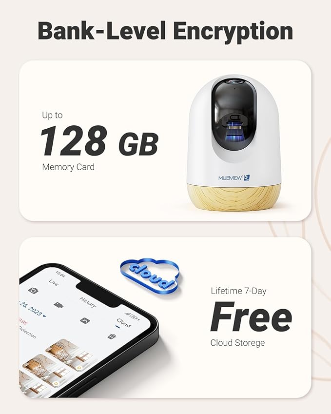 MUBVIEW 5MP Plug-in Indoor Security Camera no Subscription, 5/2.4G WiFi Pet Cam Indoor with Phone App, Dog Camera with Speaker, Night Vision, Motion Detection, Auto Tracking, Cat/Elder/Baby Monitor