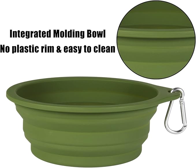 SLSON 2Pack Collapsible Dog Bowl,Integrated Molding Travel Bowl No Plastic Rim Pet Feeding Bowls for Walking Traveling Outdoors,600ML (Navy Blue+Dark Green)