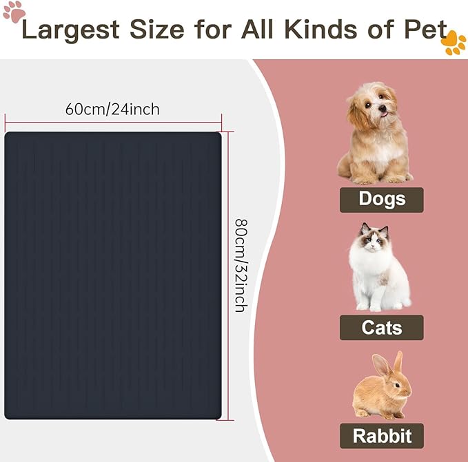 Large Dog Mats for Food and Water, 32"x24" Waterproof Pet Food Mats for Floor Nonslip Silicone Bowl Mats with Raised Edges