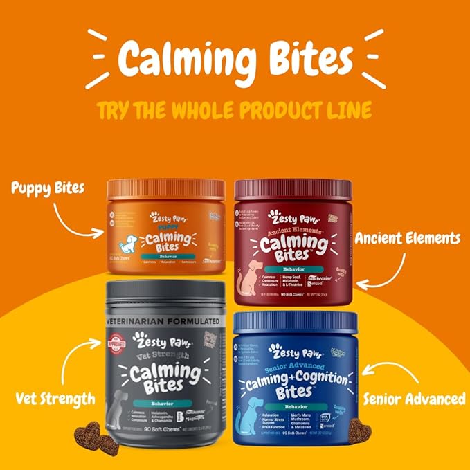 Zesty Paws Vet Strength Calming Chews for Dogs - for Everyday Stress, Relaxation, Composure, and Separation Smoked Turkey 90 Count